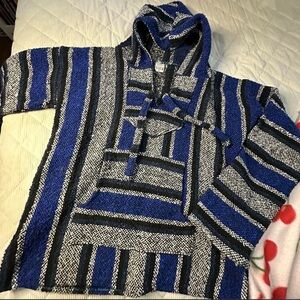Blue and Black Striped Poncho
